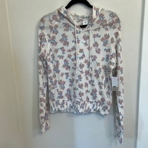 BP Floral Print Hoodie Sweatshirt - Cream and Blue